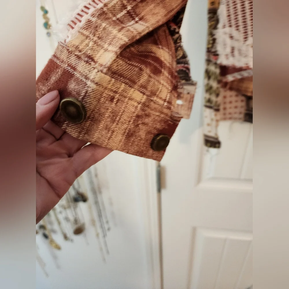 Women's Rust & White Patchwork Button-Front Jacket - Picture 6 of 13